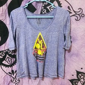 Purple crop volcom top 3/4 sleeve